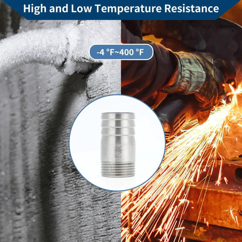 304 Stainless Steel Hose Barb Fittings I Shaped Male Thread Connector 1.3 Inch Outer Diameter 1 Inch BSPT with temperature resistance