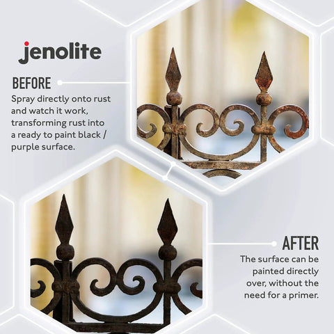 Fast Acting Rust Converter Spray For Metal 400 Ml Epoxy Rust Converter Primer And Inhibitor In One Converts Rust To A No Fuss Paint Ready Surface In About 15 Minutes Jenolite Made In Britain applied on metal fence