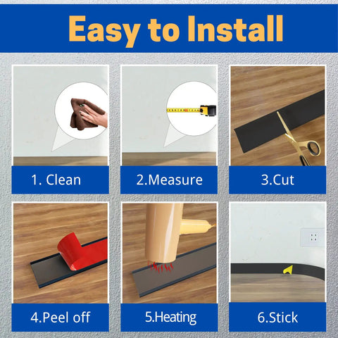 Self Adhesive Vinyl Baseboard Moulding 4 Inch By 20 Feet Black Peel And Stick Wall Cove Base Moulding Trim For Easy DIY installation steps.