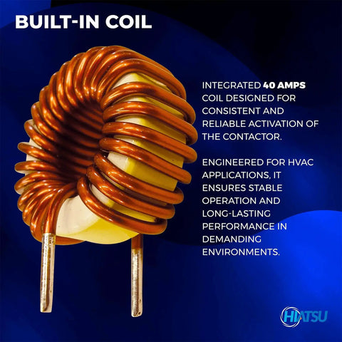 Built-in coil of 2 Pole 40 Amp 24V HVAC Contactor for AC heat pumps and refrigeration definite purpose relay replacement, 40A coil.
