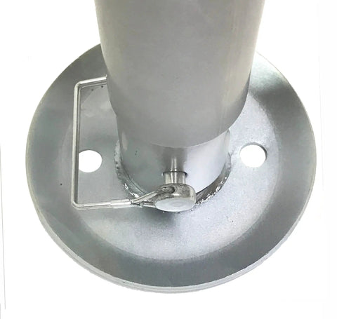 Close-up of Electric A-Frame Tongue Jack 3500 Pounds For Trailers And Campers mounting base with two bolt holes