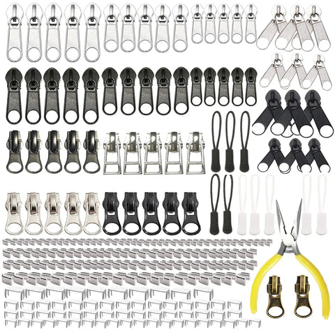 255 Piece Zipper Repair Kit With Replacement Sliders For Size 3 5 8 Nylon And Metal Zippers Pliers Tool And Zip Extension Pulls