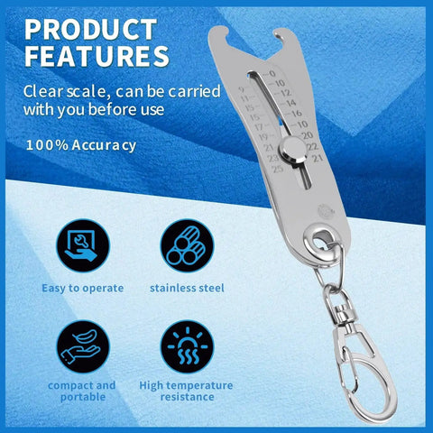 Bolt Size Finder Keychain Set For Quick Thread Identification With Dual Scale Metric And SAE on blue background