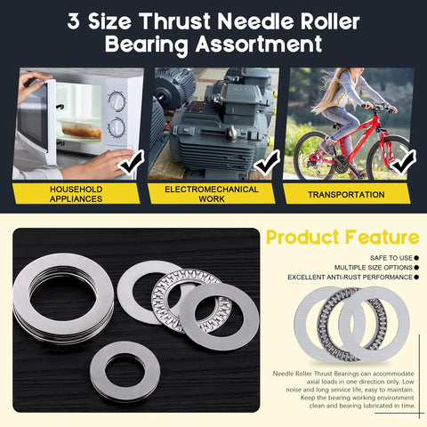 Mardatt 24-piece thrust needle roller bearing set with washers, chromium steel, three sizes AXK3552 AXK2035 AXK2542.