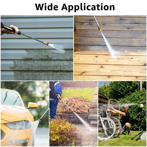 Pressure washer nozzle tips, 5-pack, 1/4 in quick-connect, adjustable spray angles for up to 4,500 PSI.
