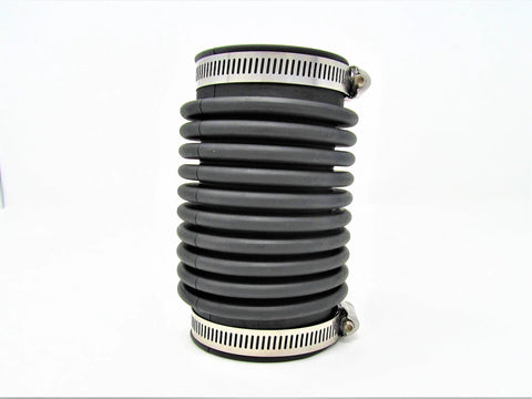 Exhaust bellows boot, black rubber with two metal hose clamps