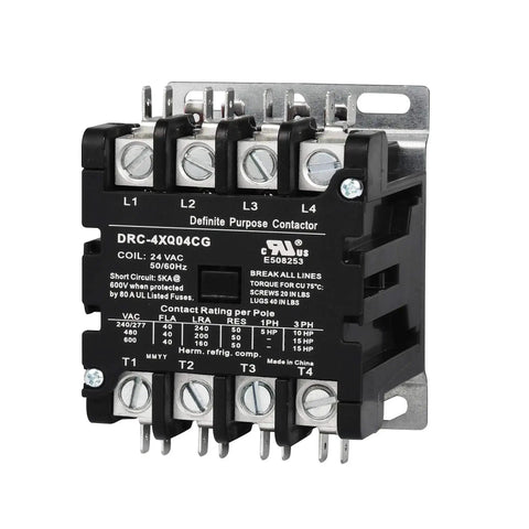 4 Pole 40 Amp 120V Coil Contactor For HVAC And Refrigeration Systems, Built Tough, UL Recognized And UL 60335 Approved, Siemens Compatible