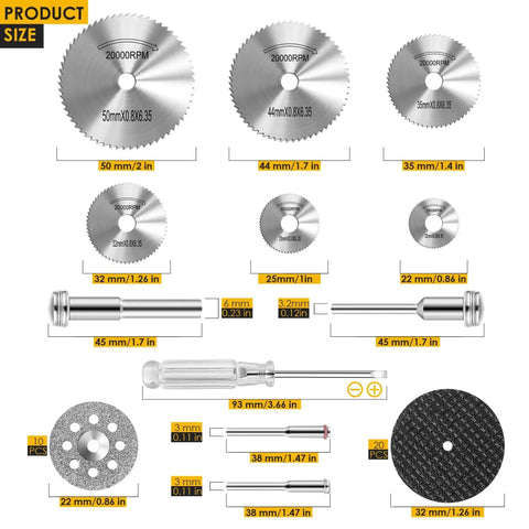 44 Piece Rotary Tool Cutting Wheel Set For Plastic And Metal DIY Projects Includes HSS Circular Saw Blades, resin discs, diamond wheels, screwdrivers