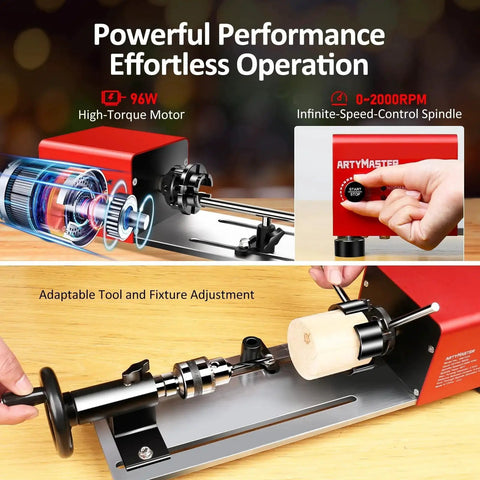 Compact Mini Wood Lathe For DIY Projects With Infinitely Variable Speed 24VDC 96W Benchtop Lathe Includes Wood Turning Tools Kit