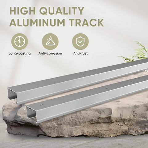 8 Ft Double Pocket Door Track Kit With Concealed Sliding System, Two 44.69 Inch Rails For 48 Inch Double Door Width shown on stone surface