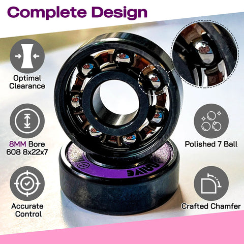 Naivskb 8mm 16-pack 608 skate bearings, precision polished ball bearings in black housing with neon purple label