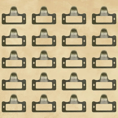 Antique Bronze Card Catalog Drawer Pulls Set Of 20 For File Cabinets Office Furniture on display, zinc alloy, vintage style hardware.
