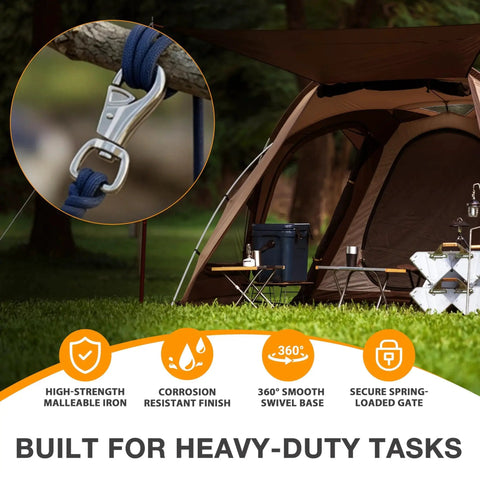 Heavy Duty Bull Snap Hook With Eye Bolt Marine Clip For Boats Trailers And Cargo on rope by tent