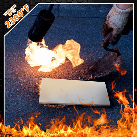 Maasechs ceramic fiber insulation board, white, 0.47 x 18 x 24 in, heat tested with torch amid flames