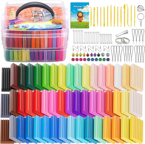 Ultimate Polymer Clay Starter Kit With 50 Vibrant Colors, Oven Bake Modeling Clay, tools, accessories, and guide