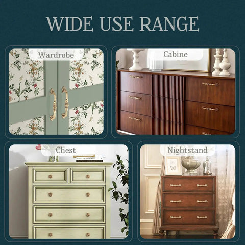 Two Pack 5 Inch Brass Cabinet Pulls Antique Floral Pattern on wardrobe, cabines, chest, and nightstand