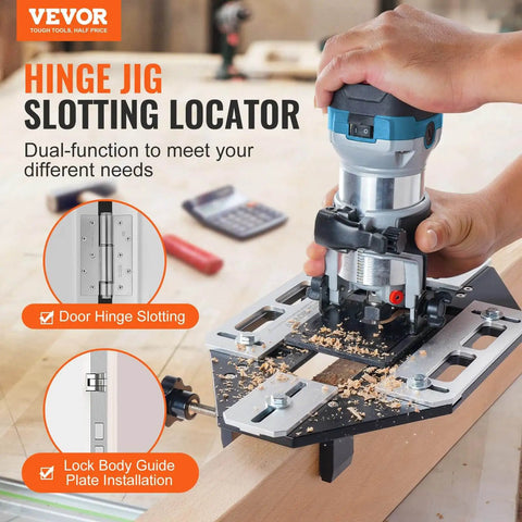 DIY Ready Door Hinge Jig For Woodworking Aluminum Alloy Hole Opener And Slotting Locator in use on wooden surface