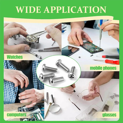 M1.6 Micro Screws And Nuts Kit With 600 Pieces in use for watches, mobile phones, computers, and glasses repair