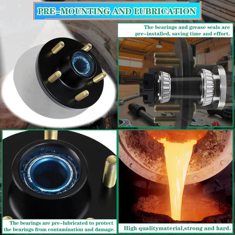 Two Sets OZISENS Pre Lubricated Trailer Hub Kits For Five By Four And Half Inch Hubs On Two Thousand Pound Axles With One And One Sixteenth Inch Straight Spindle EZ Lube Ready Includes L44649 Bearings And Grease Seal Five Lug Idler Wheel Hubs Kit For