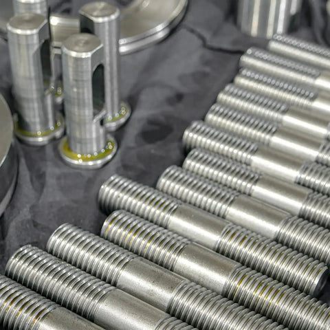 Double Ended Stud Screws M3x80mm 304 Stainless Steel Kit With Nuts And Washers, showing threaded steel studs close-up.