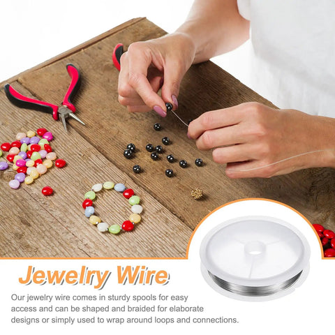 Person using Stainless Steel Craft Wire 0.2mm 328ft 32 Gauge Tarnish Resistant For Jewelry Making Beading And Wrapping Silver while crafting.