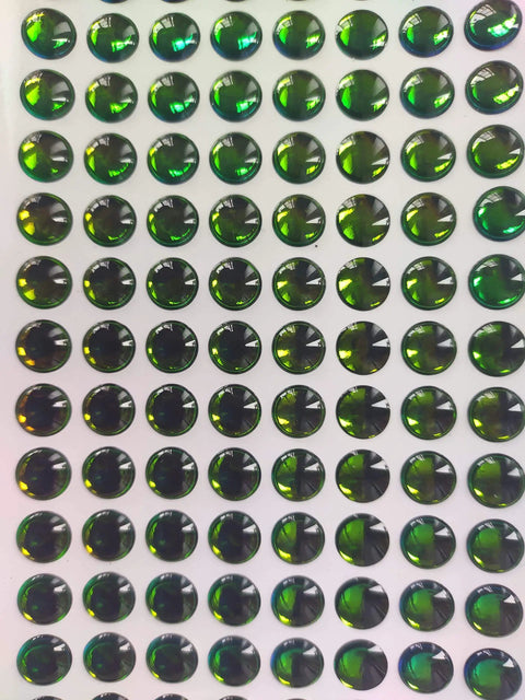 Gradient Green 3D Holographic Fish Eyes for Fishing Jigs and Soft Lure Making, Sizes 4mm to 10mm, Vibrant Iridescent Finish