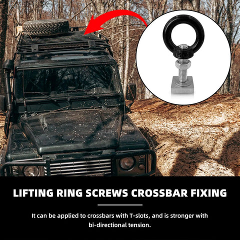 Vehicle with Heavy Duty 4 Pack M8 T Slot Bolts With Eye Nuts For Roof Racks installed, inset shows close-up of T slot bolt.