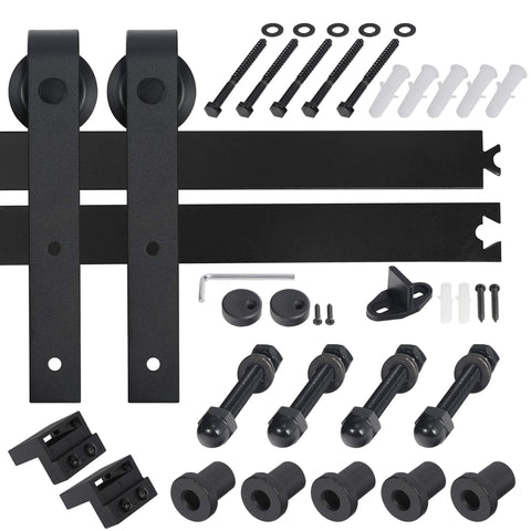 Heavy Duty Sliding Barn Door Hardware Kit With Hangers And Track Includes Two 3.3 Ft Tracks Black Carbon Steel 200 Lb Load Capacity