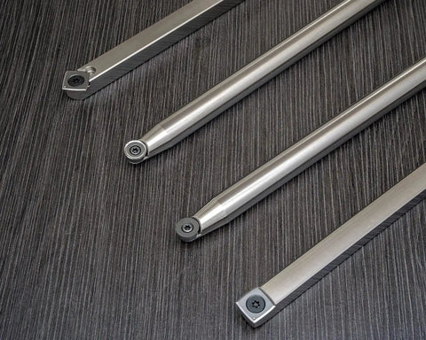 Carbide Turning Tools Set For Acrylic Resin And Hybrid Wood Lathe Work With 12 Inch Tools And 17 Inch Handles Four Piece USA Made Lathe Tool Kit