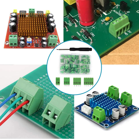 52 Piece 0.1 Inch Pitch Screw Terminal Block Kit With 2P 3P 4P 5P Connectors For 18 To 26 AWG Wire, 150V 6A Rating, PCB Mount