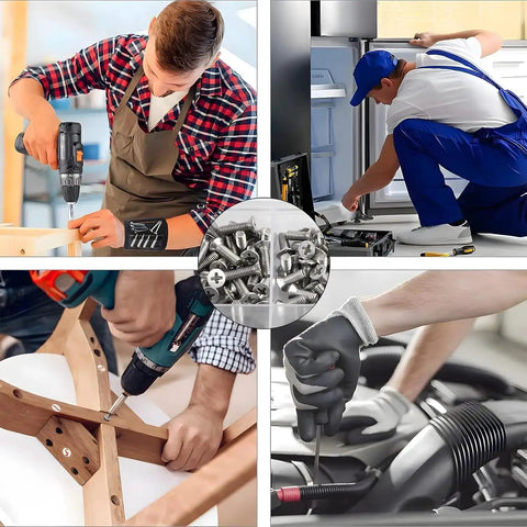 Collage of professionals using tools with Massive 1190 Piece Micro Screw Kit With M1.4 M1.7 M2 M2.5 Countersunk Phillips Screws image