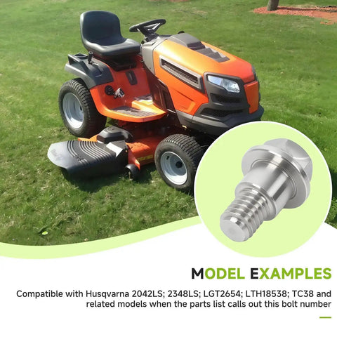 Riding mower with inset of a heavy-duty shoulder bolt, compatible with Husqvarna, for deck suspension and chassis, 2 pack.