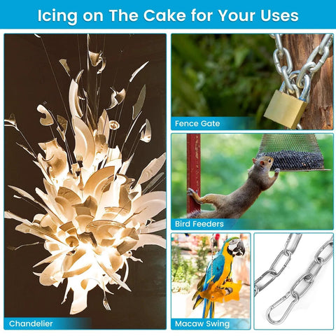 Image showing 10 Feet Light Duty Stainless Steel Chain With 5 64th Inch Links And 5 32nd Inch Carabiners For Indoor Outdoor Use.