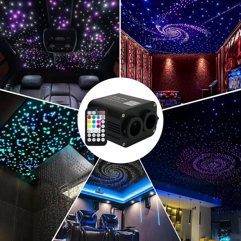 Dual Color 20W Twinkle Starlight Headliner Kit With 1300 Fiber Optic Strands, app control and remote for car and home decor.