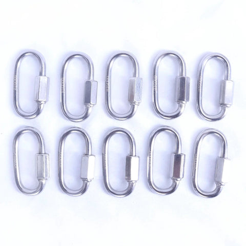 1.7 Inch Stainless Steel Carabiner And 304 Grade Chain Quick Links Set, 10 Pack, Screw Locking Connectors