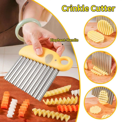 Elephant Handle Crinkle Cutter for Veggies and Fries Easy to Use Stainless Steel Wavy Slicer with Ergonomic Grip.