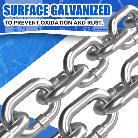 Drum lift chain, close-up of galvanized steel links for 55-gallon drums