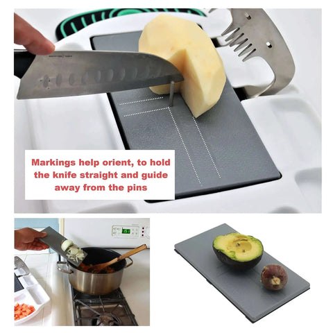 Adaptive Cutting Board With Pins For Safe One Handed Food Prep Slice N Fun Includes Vegetable Crinkle Cutter And Holder Non Slip Tray.