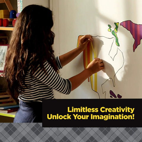Person using Colored Masking Tape Pack, 3 Rolls (0.94 in x 20 yd / 24 mm x 18.3 m), Red Yellow Green for creative wall art.