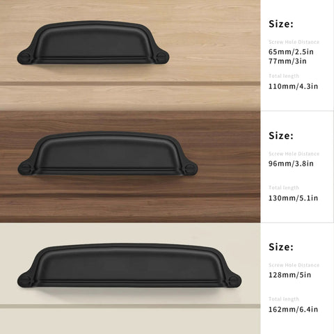 Front view of 10 Pack Matte Black Cabinet Cup Pulls 5 Inch Hole Center 6.37 Inch Length Drawer Pulls For Kitchen Cabinets And Furniture