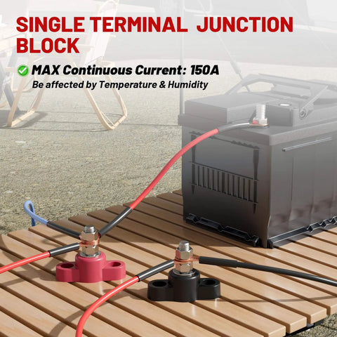 Beefy 12V 150A Power Distribution Block With Five Sixteenths Inch Stud M8 Terminal Bus Bar Dual Post For Auto Boat Marine Solar DC Battery Junction Positive And Negative 2 Pack