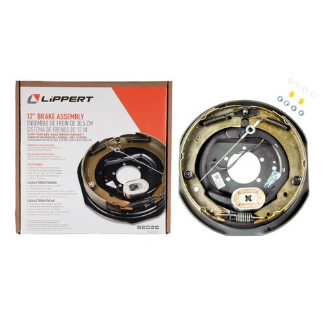 Lippert 12-inch right-side self-adjusting brake assembly, 4,000–7,000 lb capacity, fits 14.5–16 in wheels