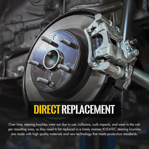 Image of a front steering knuckle and wheel bearing hub assembly for Honda Civic 2003-2005, installed on the vehicle.