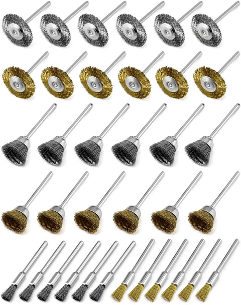 36 Piece Brass And Stainless Steel Wire Brush Polishing Wheel Kit For Rotary Tools For Metal And Wood Finishing Deburring Rust Removal Grinding And Smoothing Surfaces QWORK