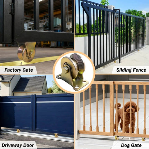 4 Pack Beefy 2 Inch V Groove Casters For Sliding Gates And Heavy Machinery shown on various gates and fences