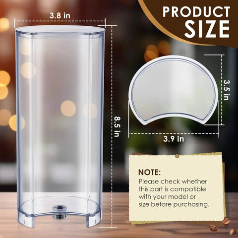 Front view of clear plastic water tank reservoir with lid cover for Nespresso Vertuo Next and Krups XN910 series machines