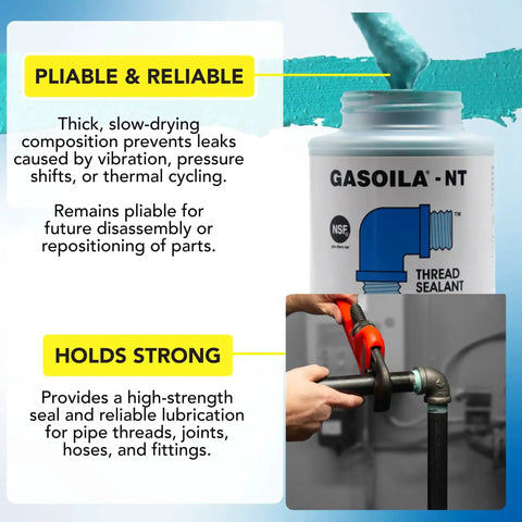NT Pipe Thread Sealant For Metal And Plastic Heavy Duty High Performance No Drip Leak Protection NSF PFAS Free 1 Pint Brush In Cap