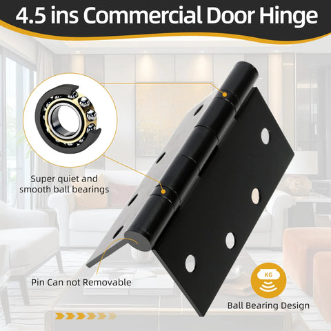 JAVOUKA 4.5x4.5 inch black heavy-duty door hinge, front view, with ball bearings, 3 mm stainless steel, Amazon brand.