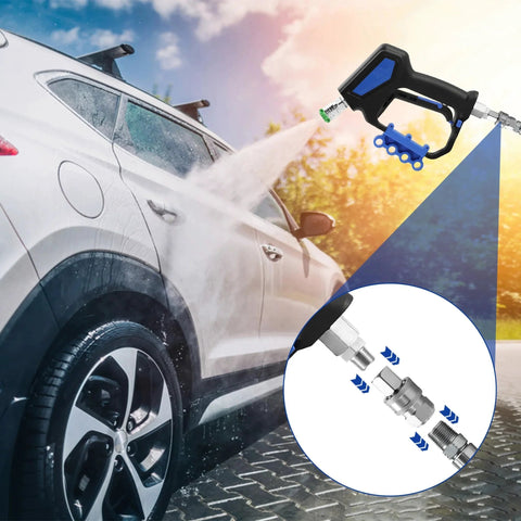 Three Eighths Inch Pressure Washer Quick Connect Kit Pro Grade Stainless Steel Fittings 12 Piece Set in use on car
