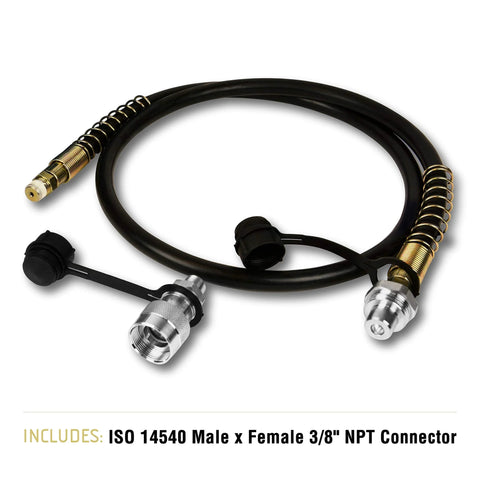 Hydraulic hose assembly with brass fittings, black hose, ISO 14540 3/8 in NPT connectors